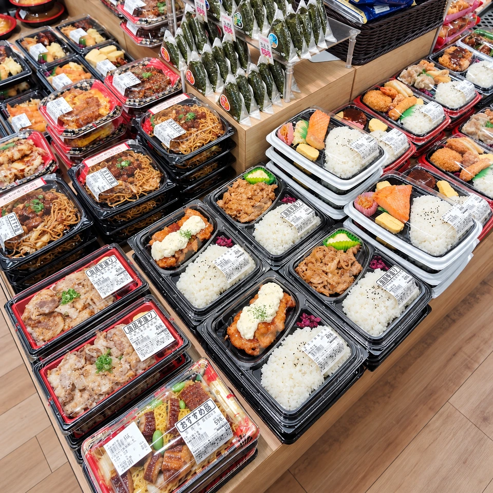 おかずを詰めた弁当やおにぎりが整然と並ぶ売場。